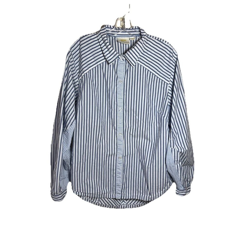 Maeve by Anthropologie Mixed Stripe Cut Out Buttondown Blue White Shirt